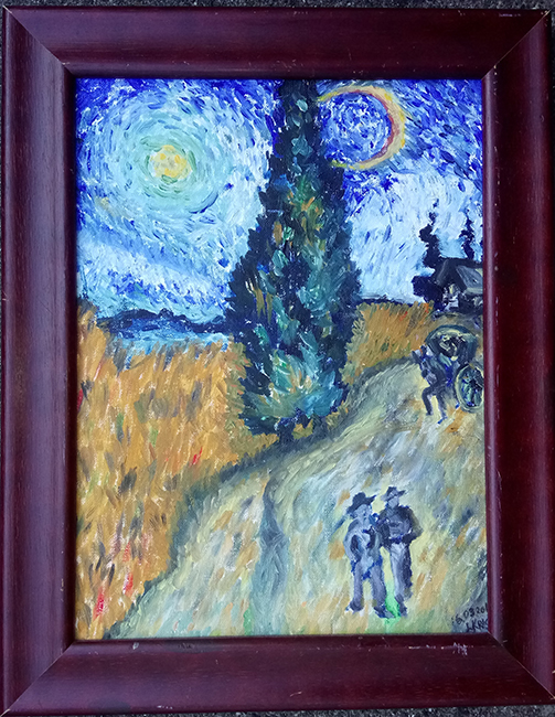 "ROAD WITH CYPRESS AND STAR"